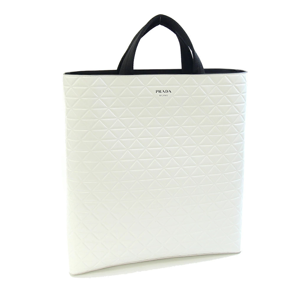 Prada Hand Tote White Black Leather Vertical Triangle Bottle Bag Handbag